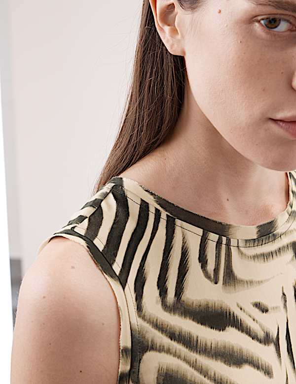 Animal Print Round Neck Midi Column Dress
