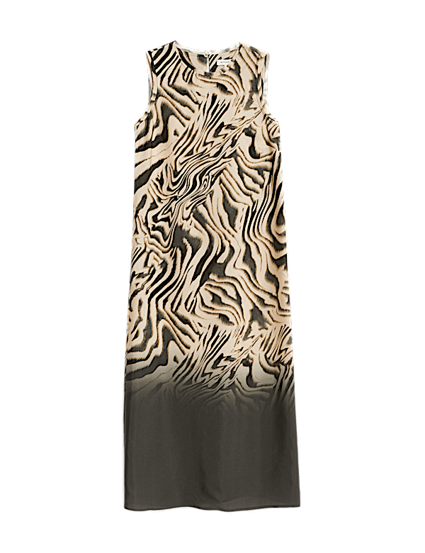 Animal Print Round Neck Midi Column Dress