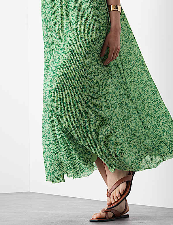 Plisse Printed V-Neck Midaxi Cami Dress