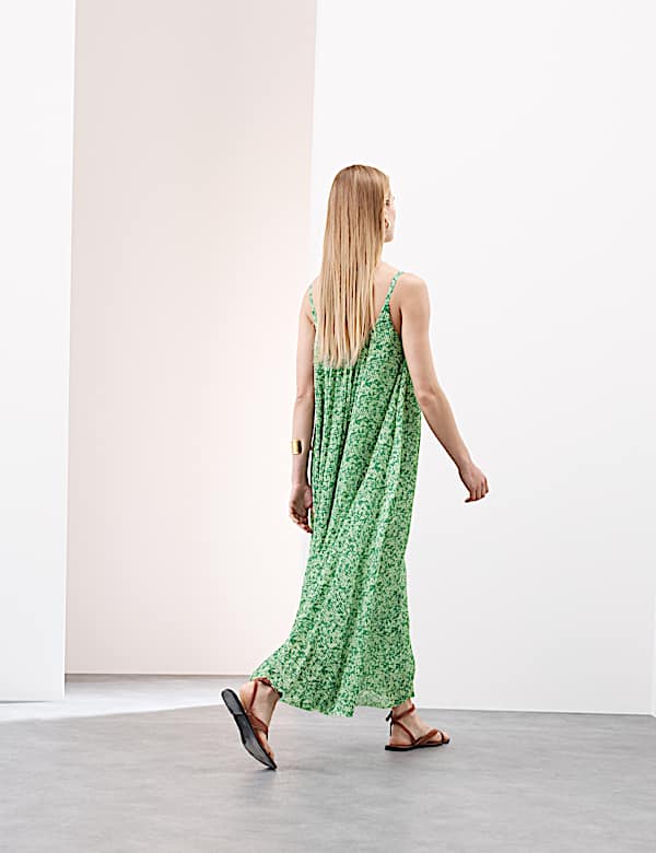 Plisse Printed V-Neck Midaxi Cami Dress