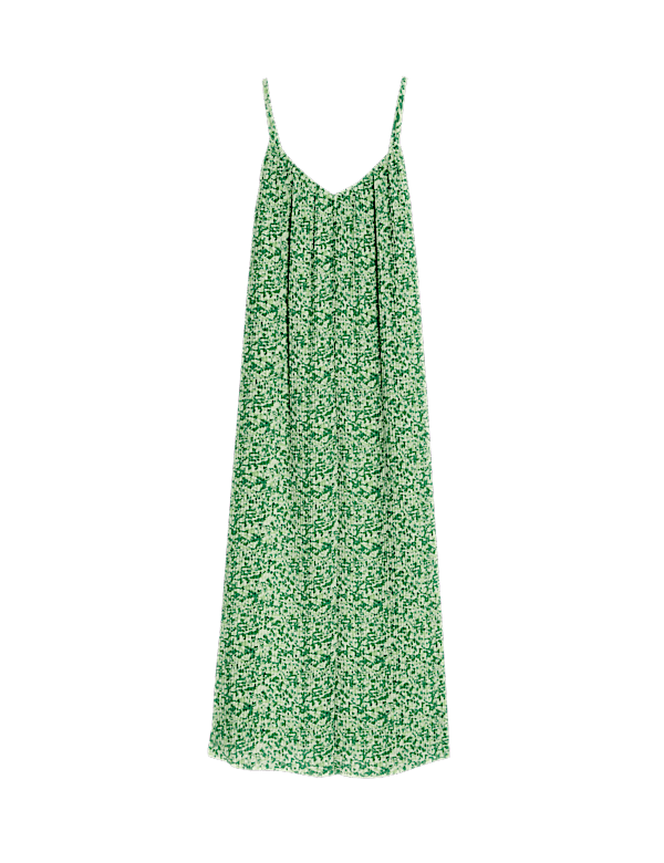 Plisse Printed V-Neck Midaxi Cami Dress