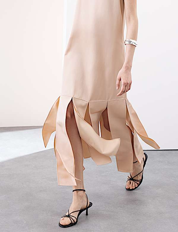 Satin Scoop Neck Tassel Midi Dress - RS