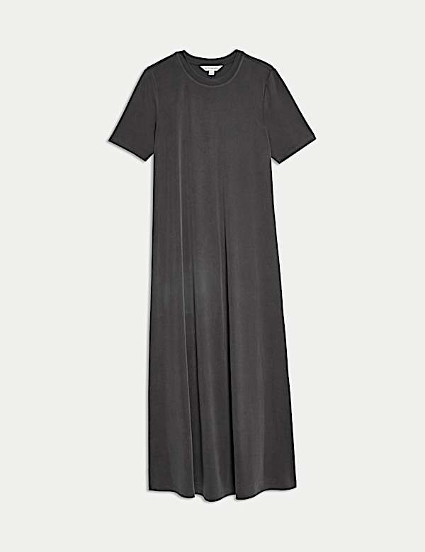 Robe droite maxi en jersey c&ocirc;tel&eacute; - CH