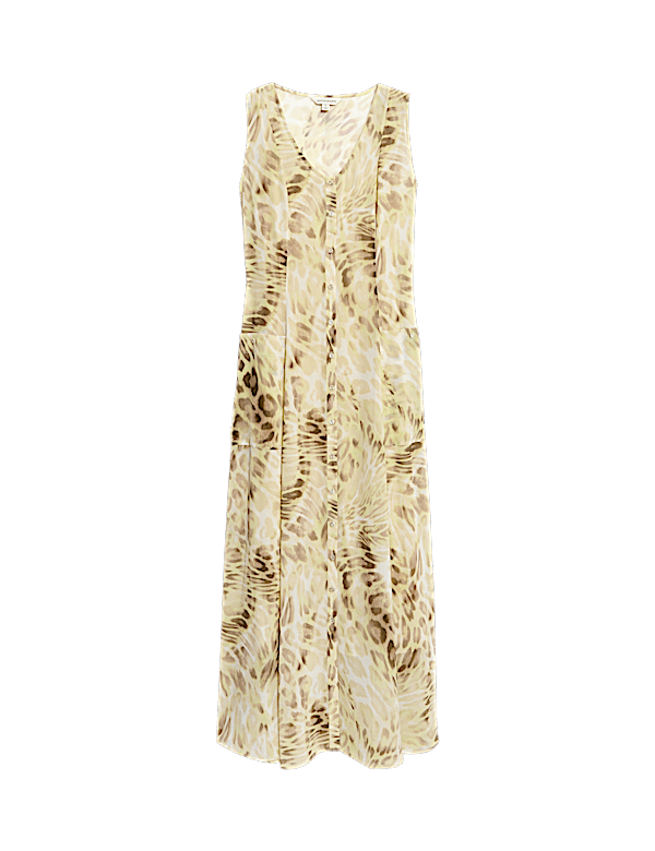 Animal Print Button Front Maxi Dress