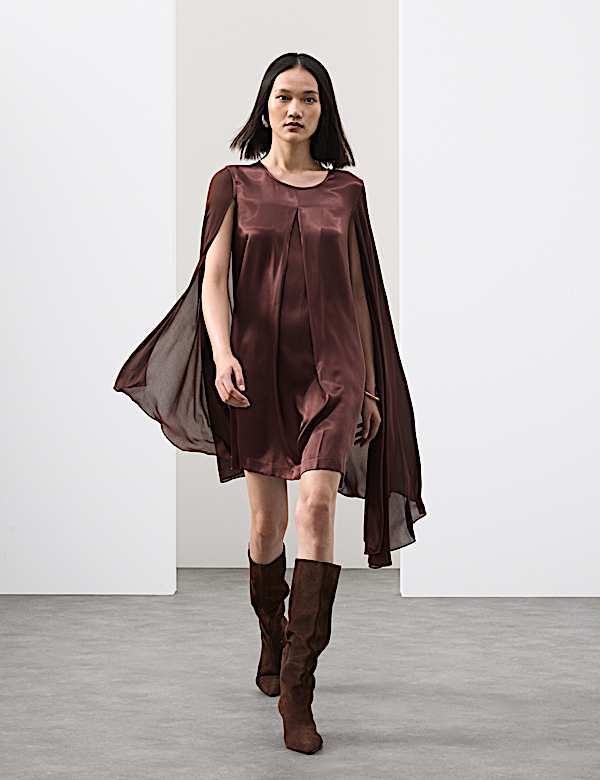 Cupro Rich Cape Detail Mini Dress - US