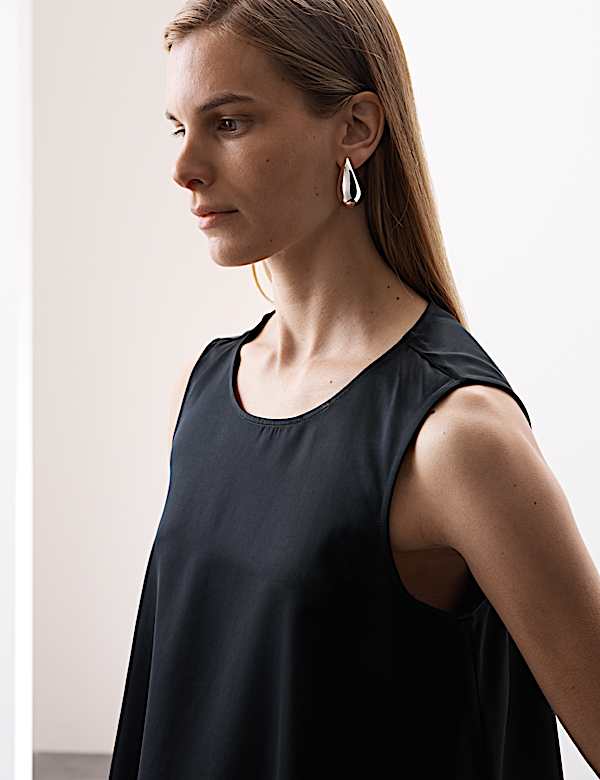 Satin Round Neck Mini Shift Dress - JO