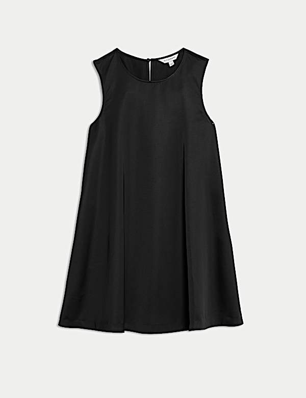 Satin Round Neck Mini Shift Dress - JO
