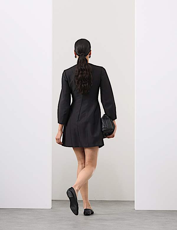 Scoop Neck Mini Waisted Dress With Wool