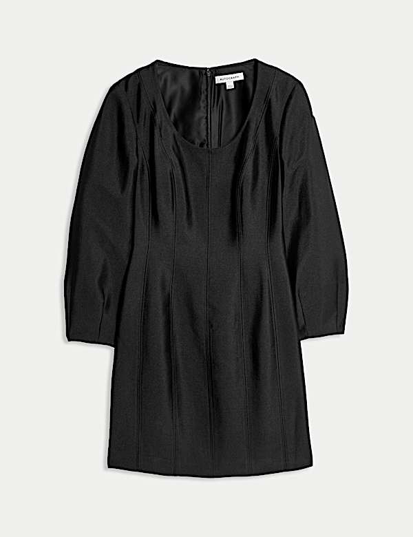 שמלת מיני אסופה במותניים עם צווארון עגול ורחב בשילוב צמר - IL