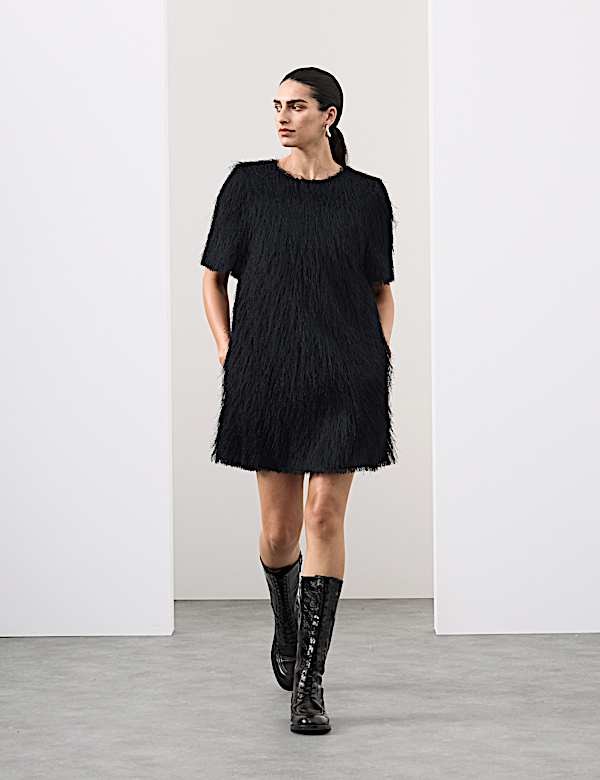 Fringed Mini Shift Dress - DE