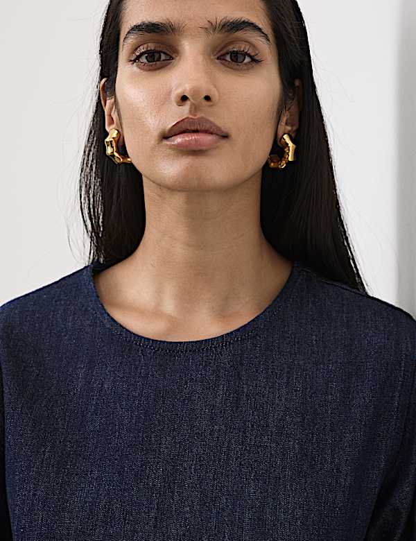 שמלת סקייטר מיני מבד ג'ינס עם קפלים - IL