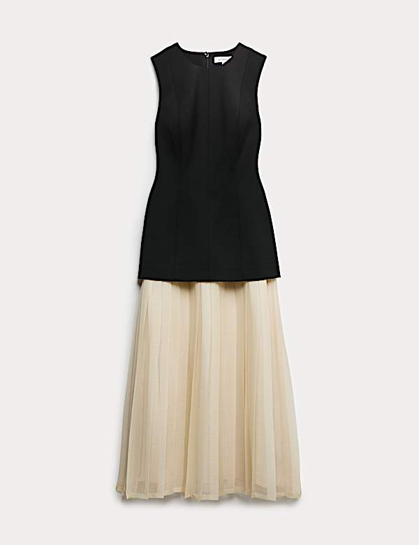 Robe midaxi en laine m&eacute;lang&eacute;e, effet superpos&eacute; - FR