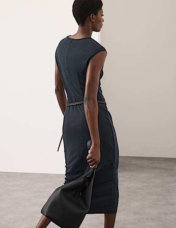 Ribbed Jersey Shoulder Pad Midaxi Dress - FI