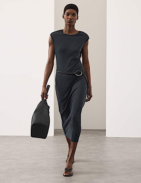 Ribbed Jersey Shoulder Pad Midaxi Dress - FI