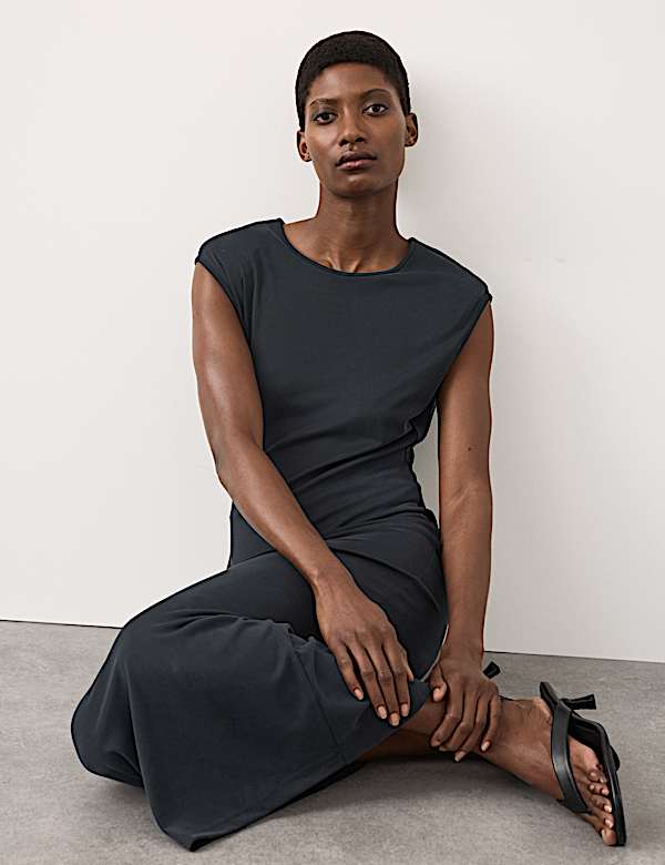 Ribbed Jersey Shoulder Pad Midaxi Dress - FI