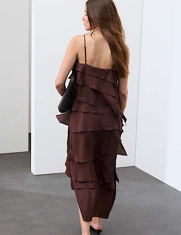 Textured V-Neck Ruffle Maxi Cami Dress - IT