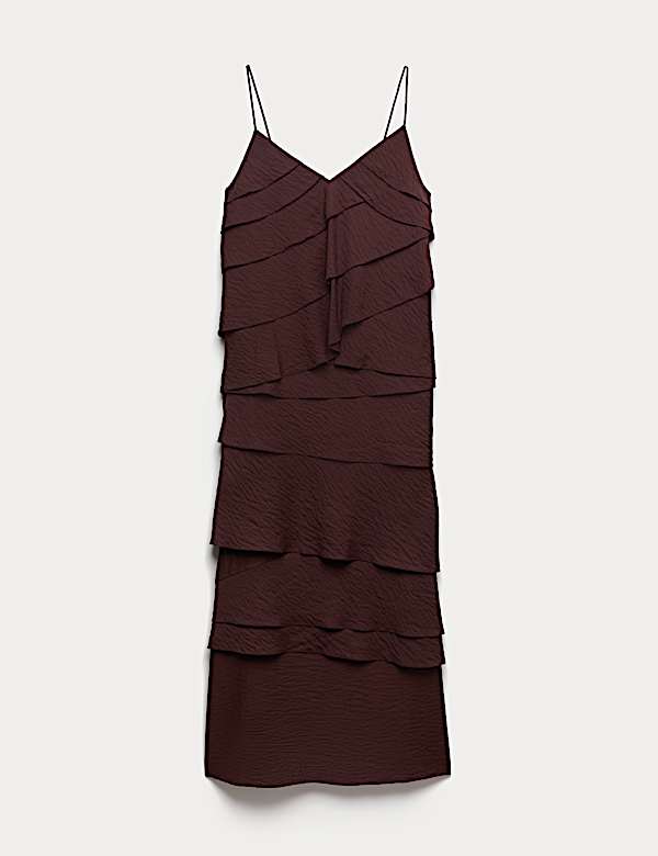 Textured V-Neck Ruffle Maxi Cami Dress - IT