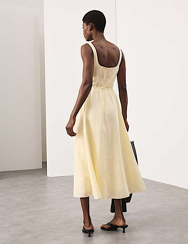 Linen Rich Pintuck Midaxi Skater Dress - AU