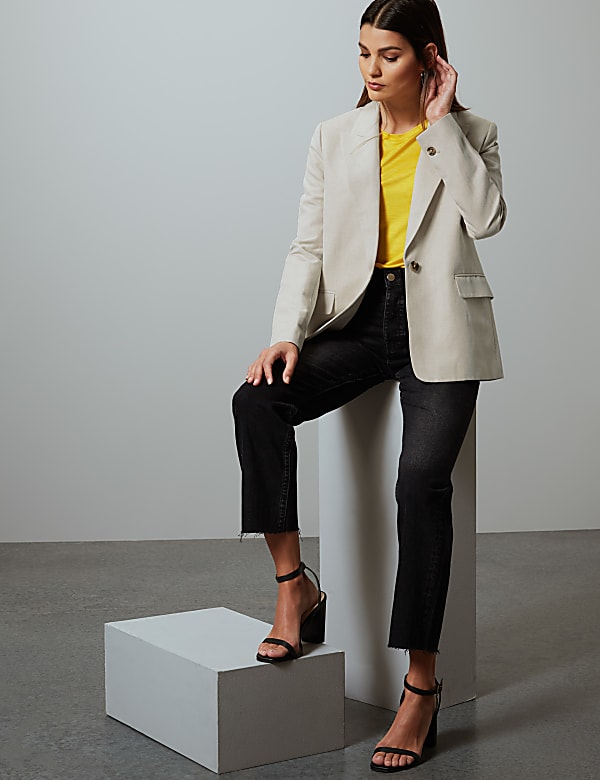 Cotton Rich Single Breasted Blazer with Linen
