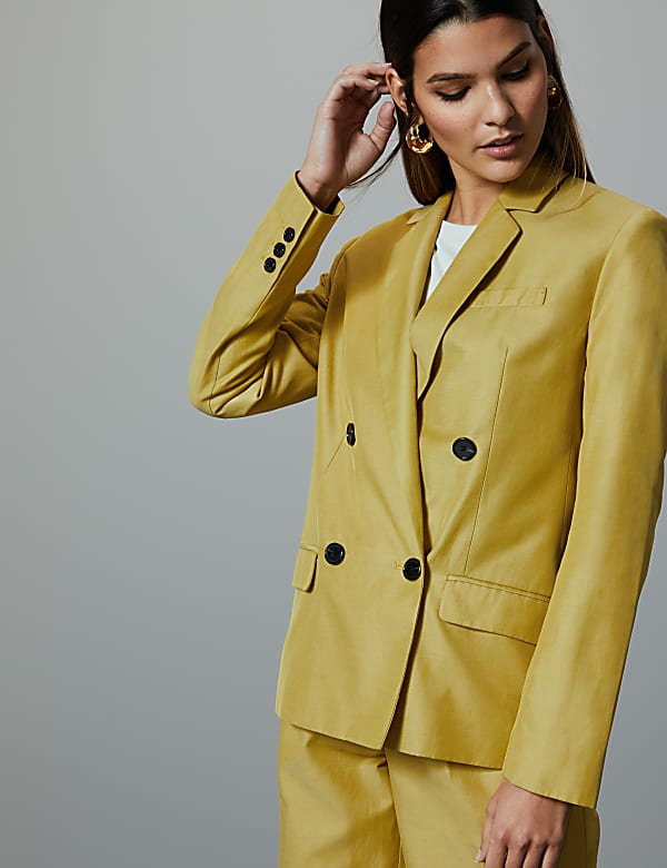 Linen Blend Double Breasted Blazer
