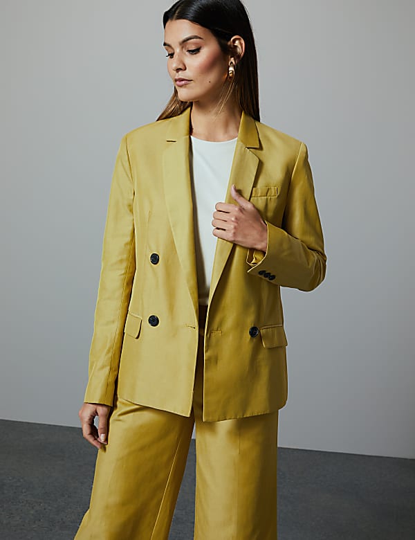 Linen Blend Double Breasted Blazer