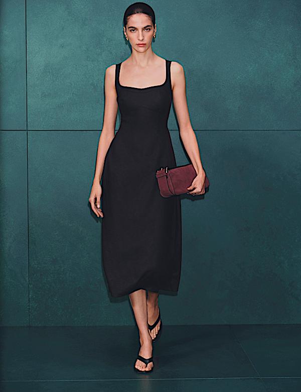 knee length dresses for ladies Linen Midi Dress, Belted, Sleeveless - Handmade Summer Clothing main image 1
