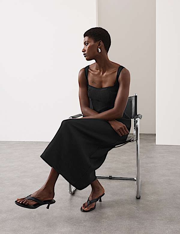 Pure Linen Structured Waisted Dress - IS