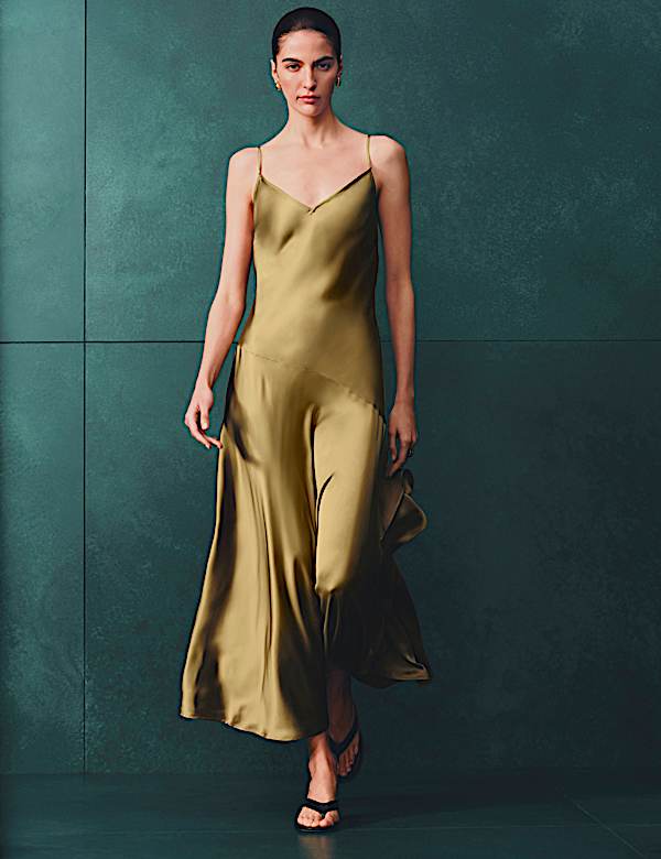 Satin Ruffle Maxi Slip Dress | MOSS | Dresses | M&S US