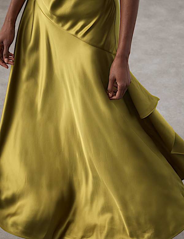 Satin Ruffle Maxi Slip Dress - HR