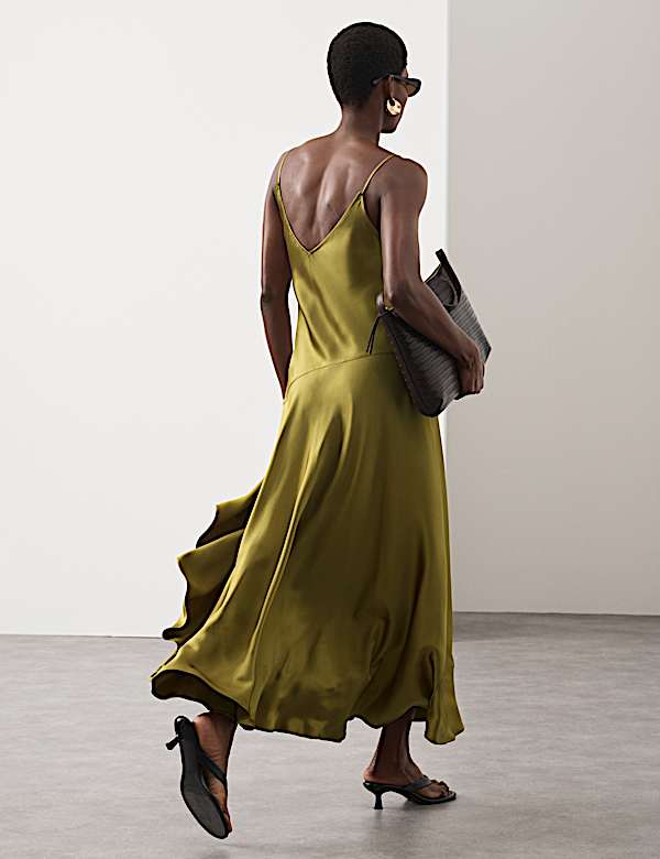 Satin Ruffle Maxi Slip Dress - HR