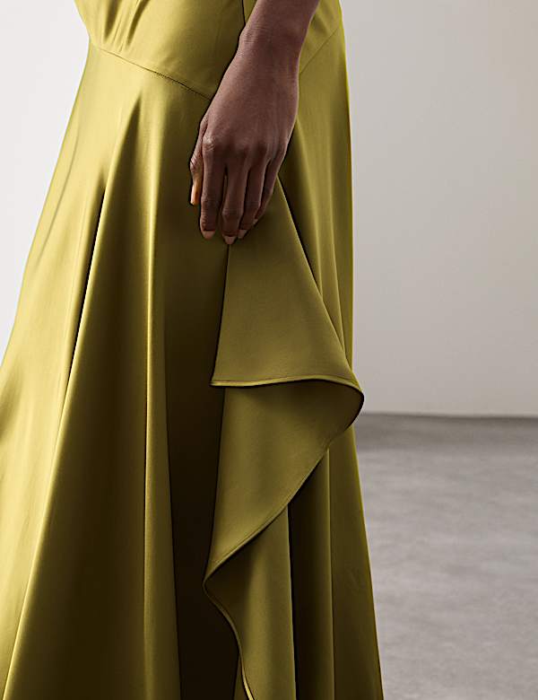 Satin Ruffle Maxi Slip Dress - HR