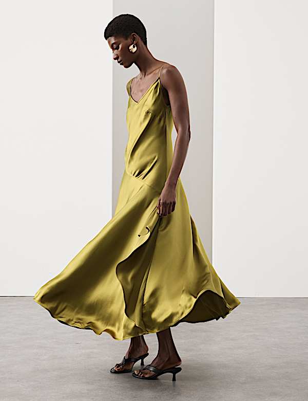 Satin Ruffle Maxi Slip Dress - HR