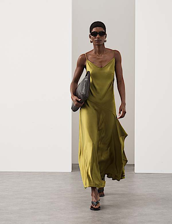 Satin Ruffle Maxi Slip Dress - CY