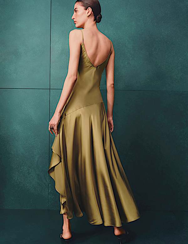 Satin Ruffle Maxi Slip Dress - CY