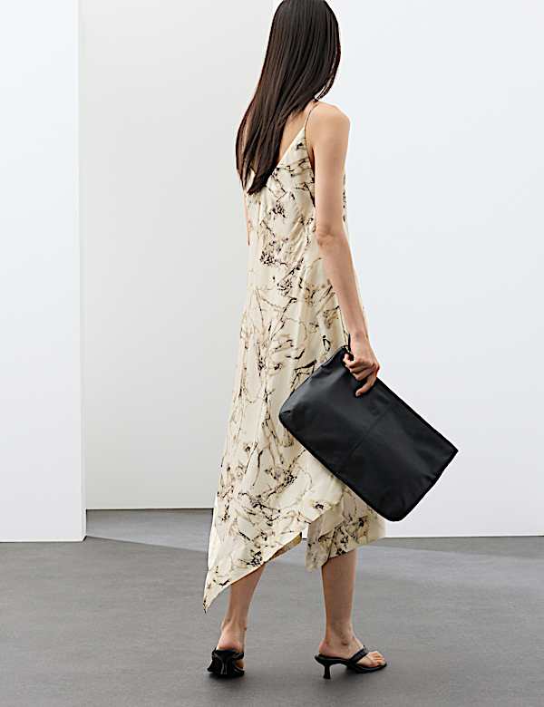 Cupro Rich Printed Asymmetric Midi Slip Dress - IT