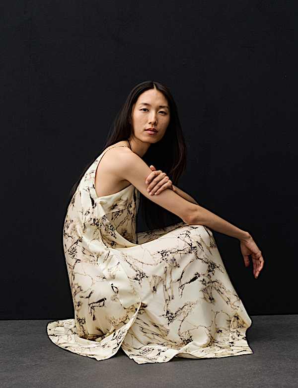 Cupro Rich Printed Asymmetric Midi Slip Dress - IT