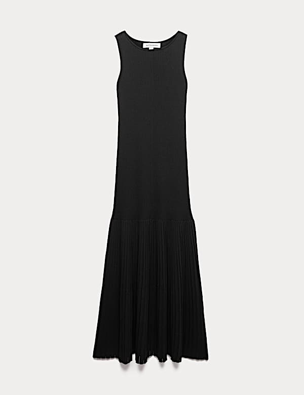Robe maxi pliss&eacute;e en maille c&ocirc;tel&eacute;e - CH