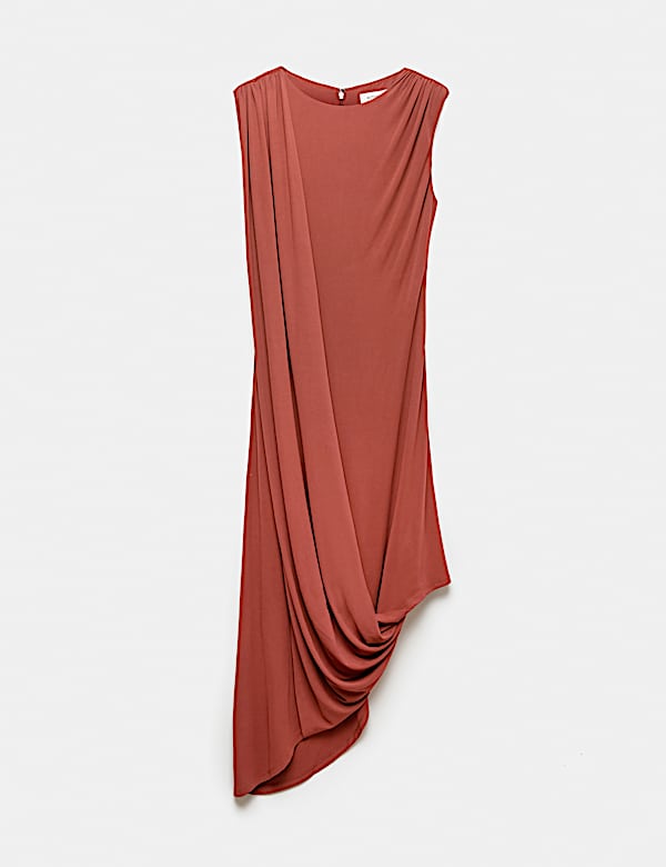 Jersey Round Neck Draped Midi Column Dress - AU