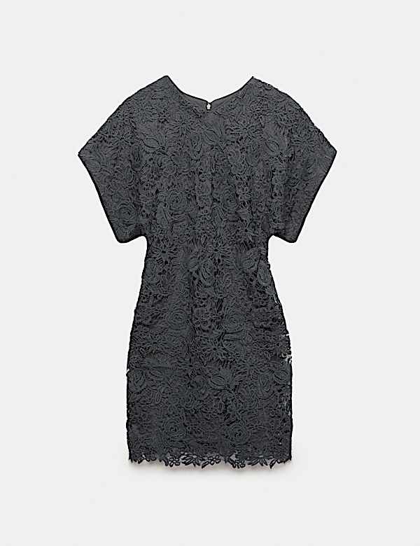 Lace V Neck Mini Shift Dress - MX