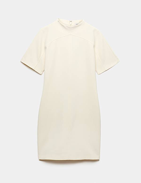 Satin Crepe High Neck Mini Waisted Dress - IL