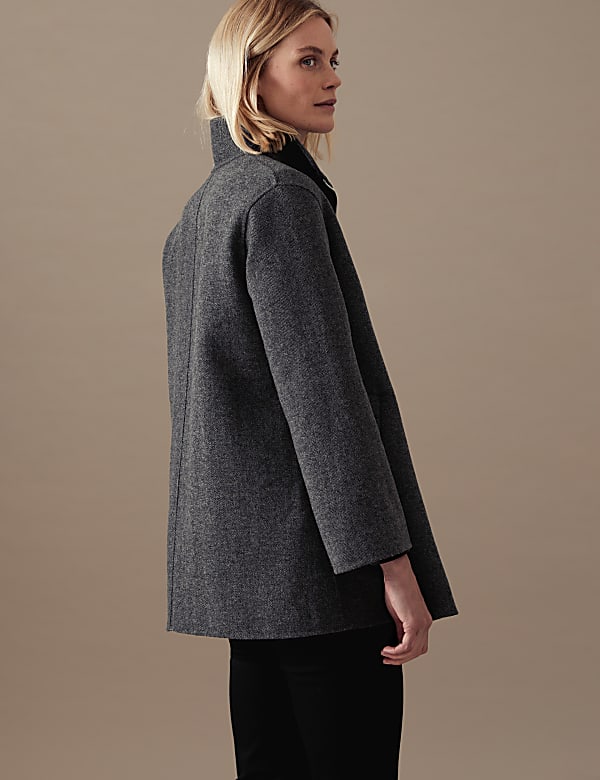 Wool Blend Herringbone Funnel Neck Coat