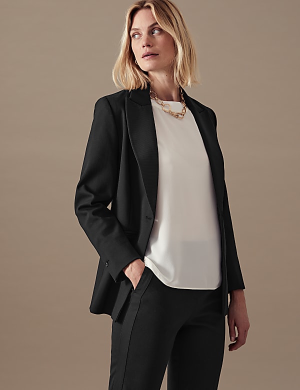 Single Breasted Tuxedo Blazer with Wool