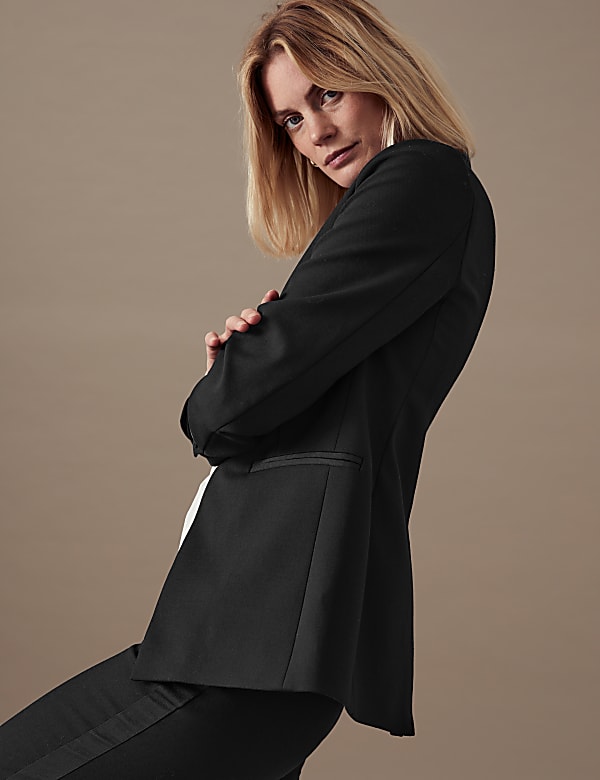 Single Breasted Tuxedo Blazer with Wool