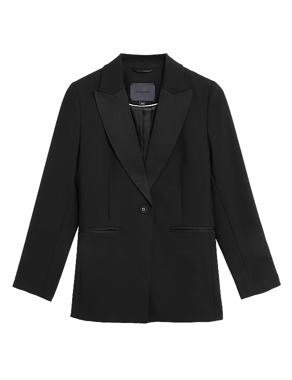 Single Breasted Tuxedo Blazer with Wool