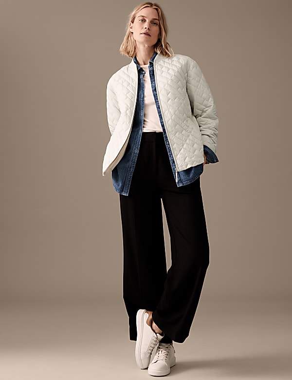 Quilted High Neck Bomber Jacket LIGHT BEIGE Jackets M S CA