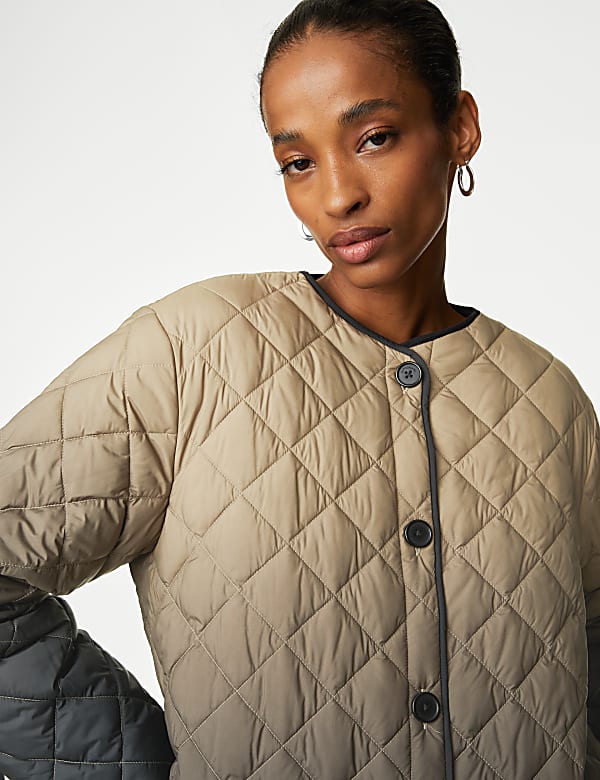 Collarless quilted jacket on sale