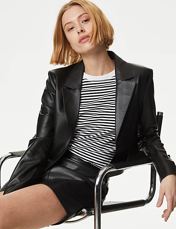 Pure Leather Cropped Blazer - US
