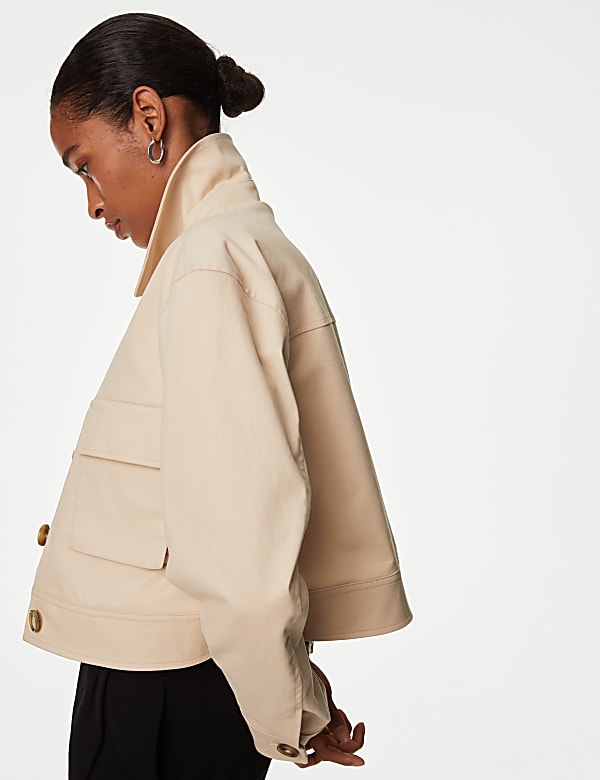 Cotton Rich Collared Cropped Utility Jacket