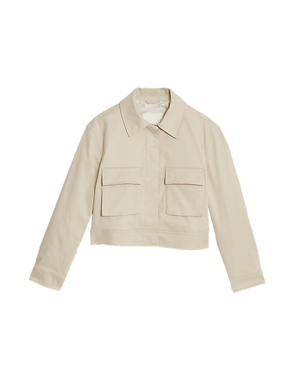 Cotton Rich Collared Cropped Utility Jacket