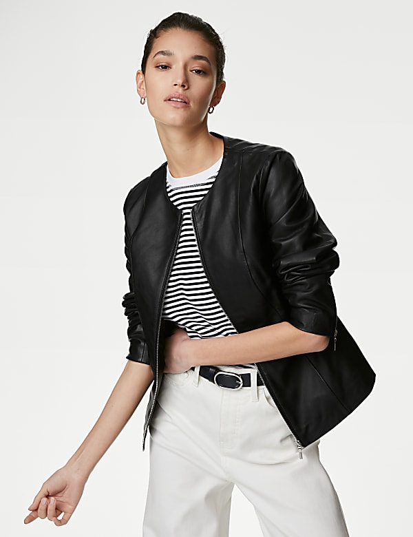 Leather Collarless Jacket - LV